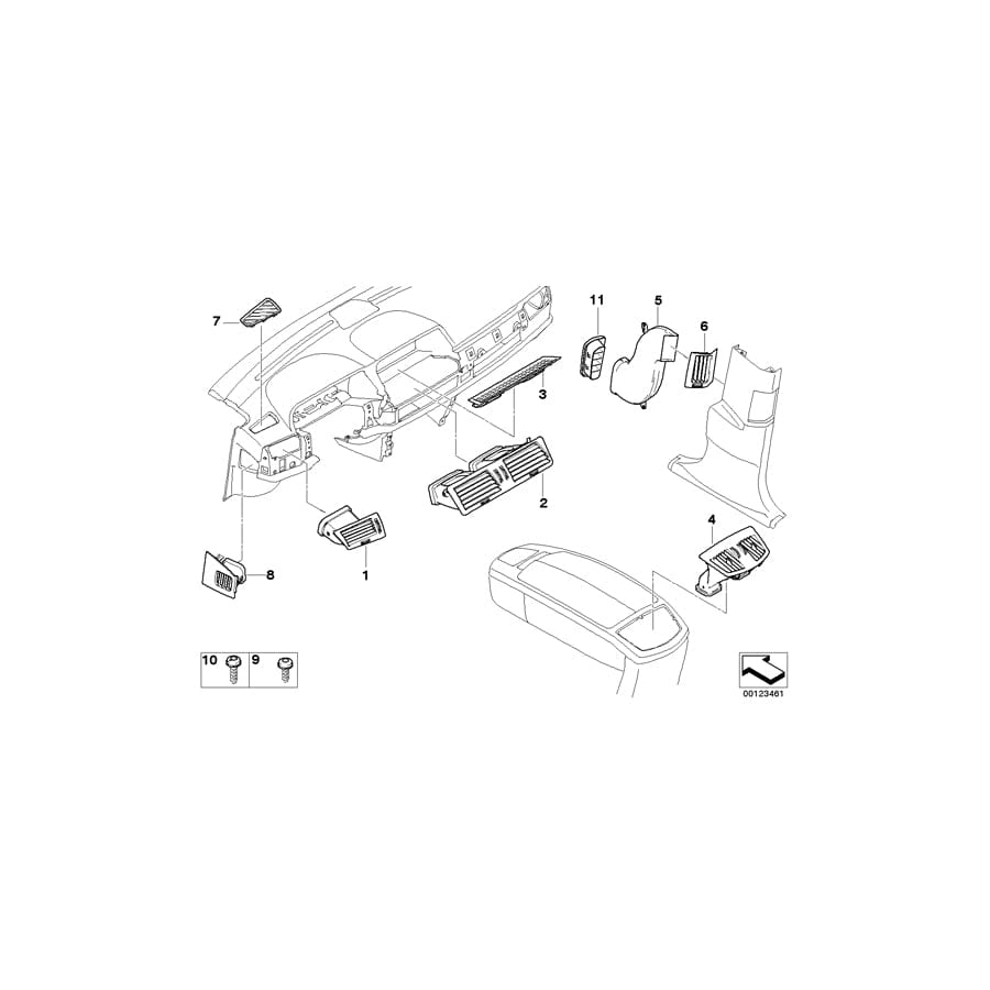 Genuine BMW 64227007984 E66 E67 E65 Fresh Air Grille Rear Room DARK SILVER (Inc. 735Li, 760Li & 735i) | Duco Car Parts UK Car Parts