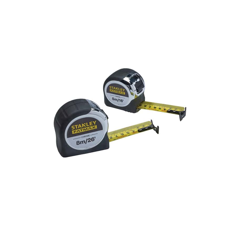 STANLEY® STA043041 FatMax® Chrome Pocket Tapes 5m/16ft & 8m/26ft (Twin Pack) | Duco Car Parts UK