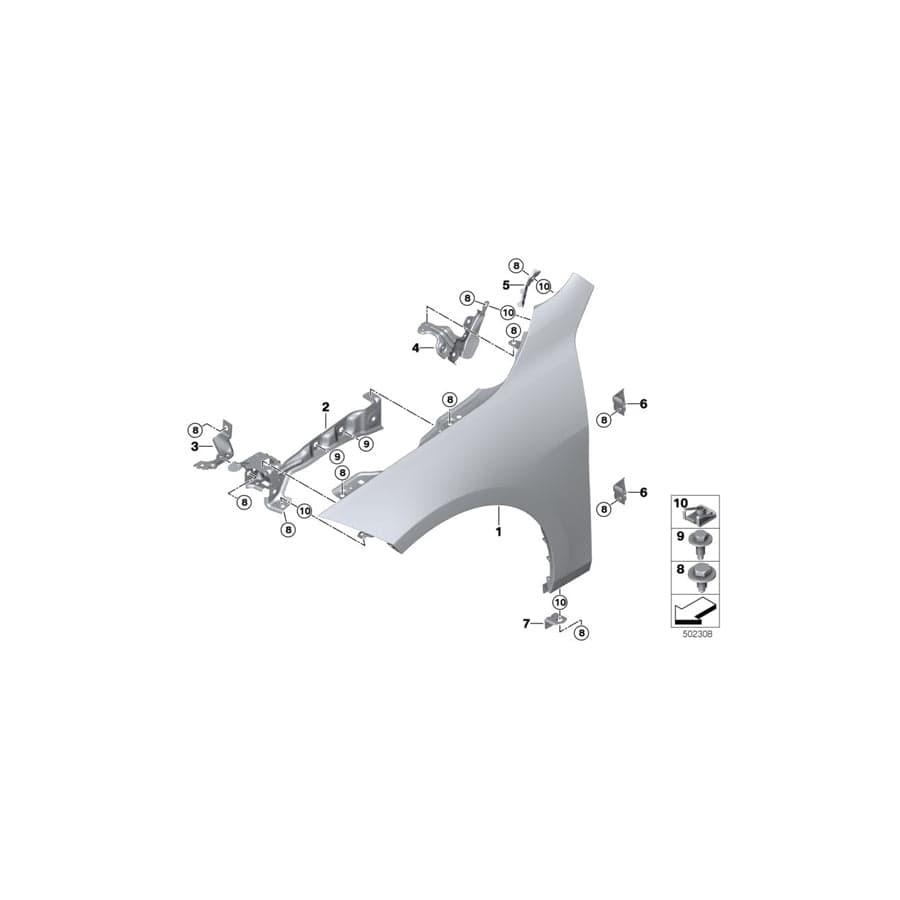 Genuine BMW 41008497232 F40 F44 Side Panel Bracket, Front Right 3 (Inc. 120dX, 118i & 228iX) | Duco Car Parts UK Car Parts