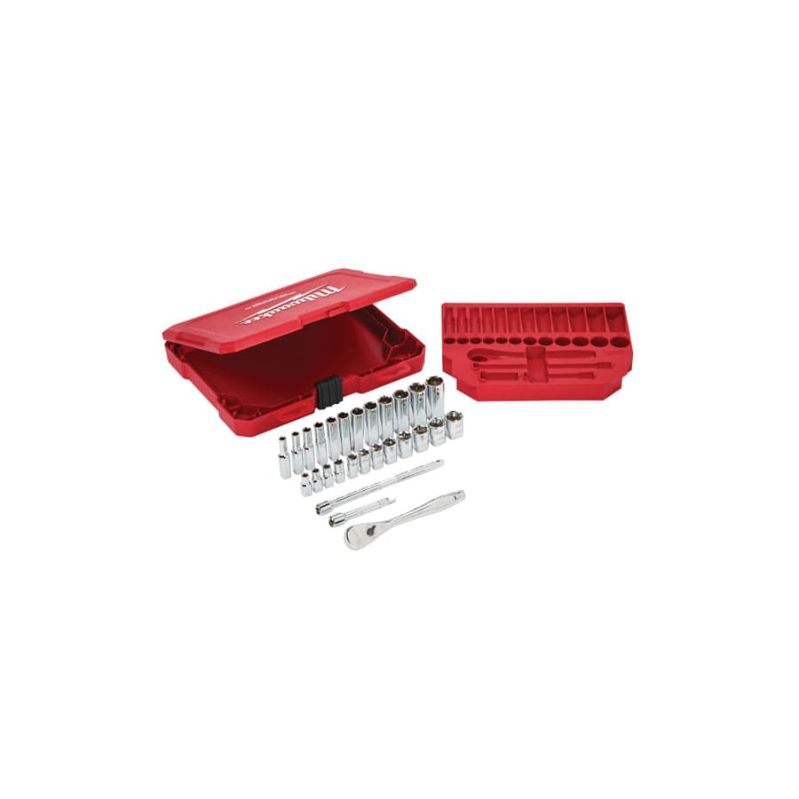 Milwaukee Hand Tools MHT932464943 1/4in Drive Ratcheting Socket Set, 28 Piece | Duco Car Parts UK