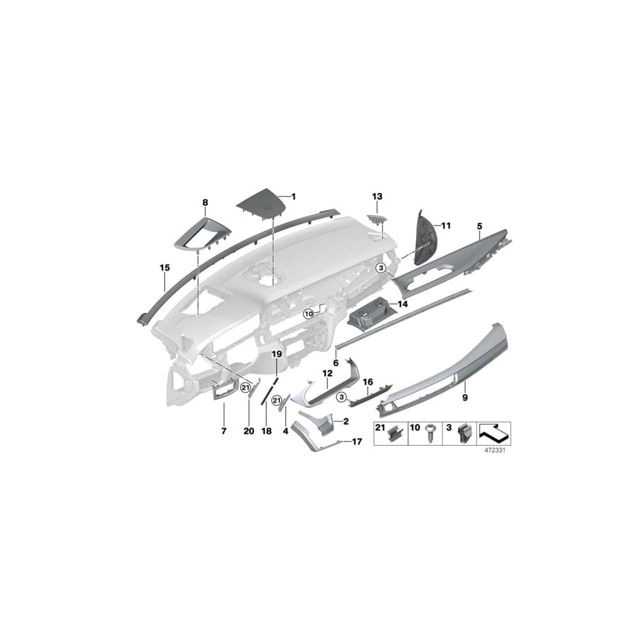 Genuine BMW 51459350294 F16 Trim Cover I-Panel Leather Top Right SCHWARZ/BRAUN (Inc. X6 35i, X6 50iX 4.4 & X6 40dX) | Duco Car Parts UK Car Parts