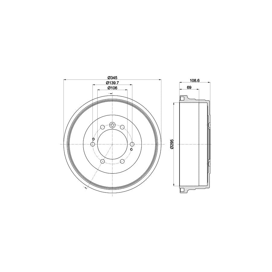 Hella 8DT 355 302-921 Brake Drum For Toyota Land Cruiser 80 (J80)
