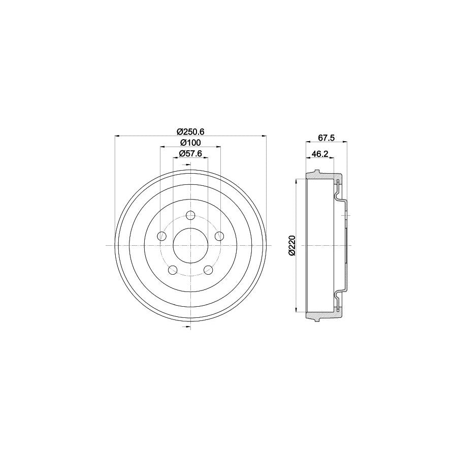 Hella 8DT 355 303-281 Brake Drum For Chrysler Pt Cruiser
