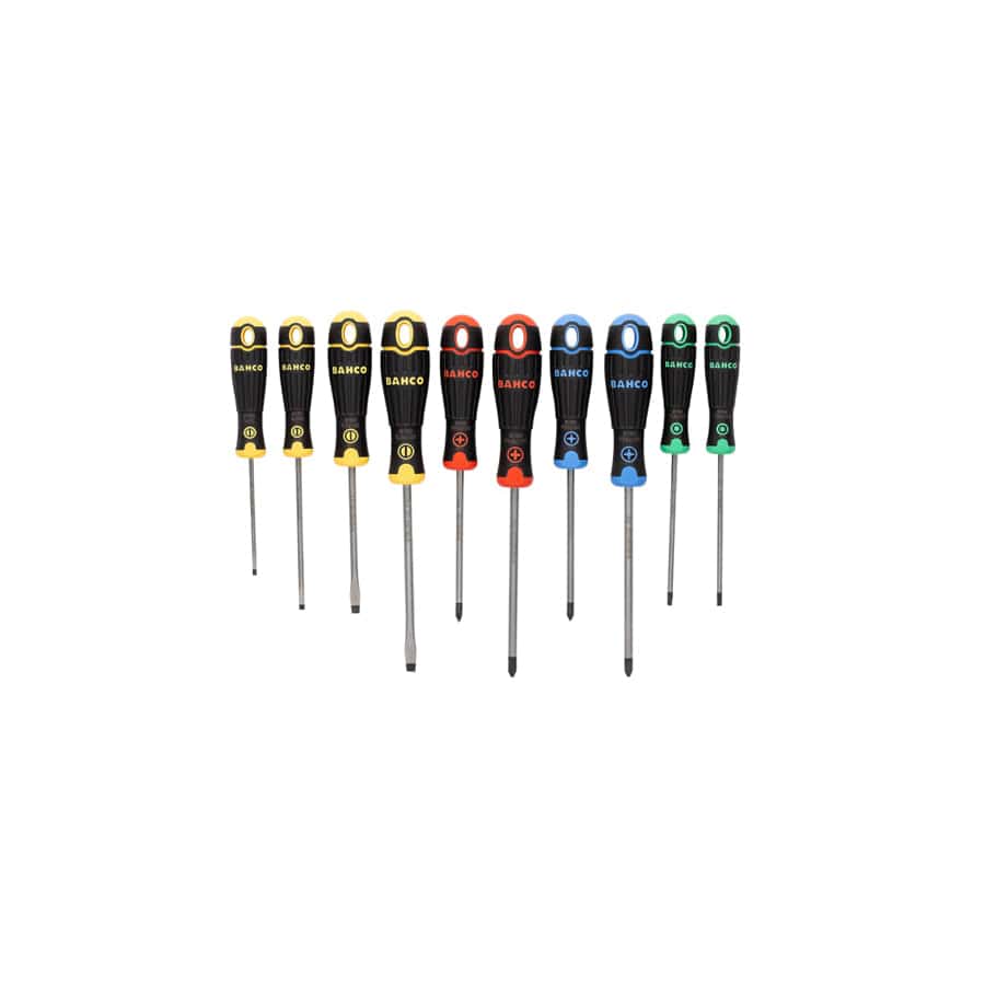 Bahco BAHB219010RB BAHCOFIT Coloured Handle Screwdriver Set, 10 Piece | Duco Car Parts UK