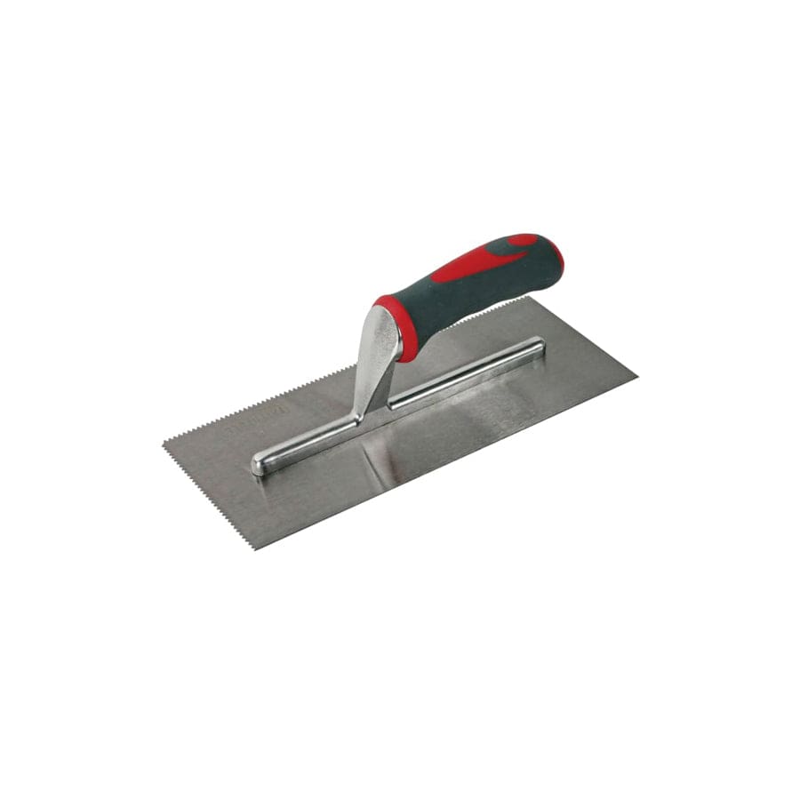 Faithfull FAISGTNOT3 Notched Trowel V 3mm Soft Grip Handle 11 x 4.1/2in | Duco Car Parts UK