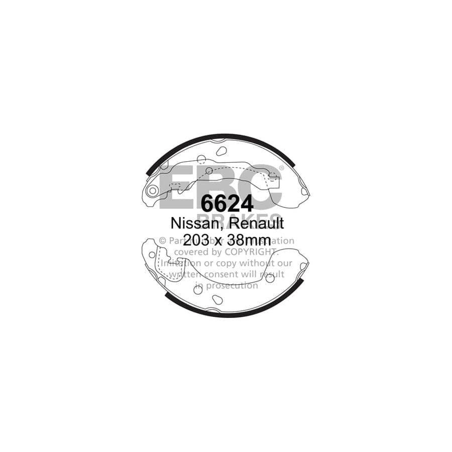 EBC 6624 Nissan Renault Rear Brake Shoes - Girling/TRW Caliper 1 | Duco Car Parts UK Car Parts