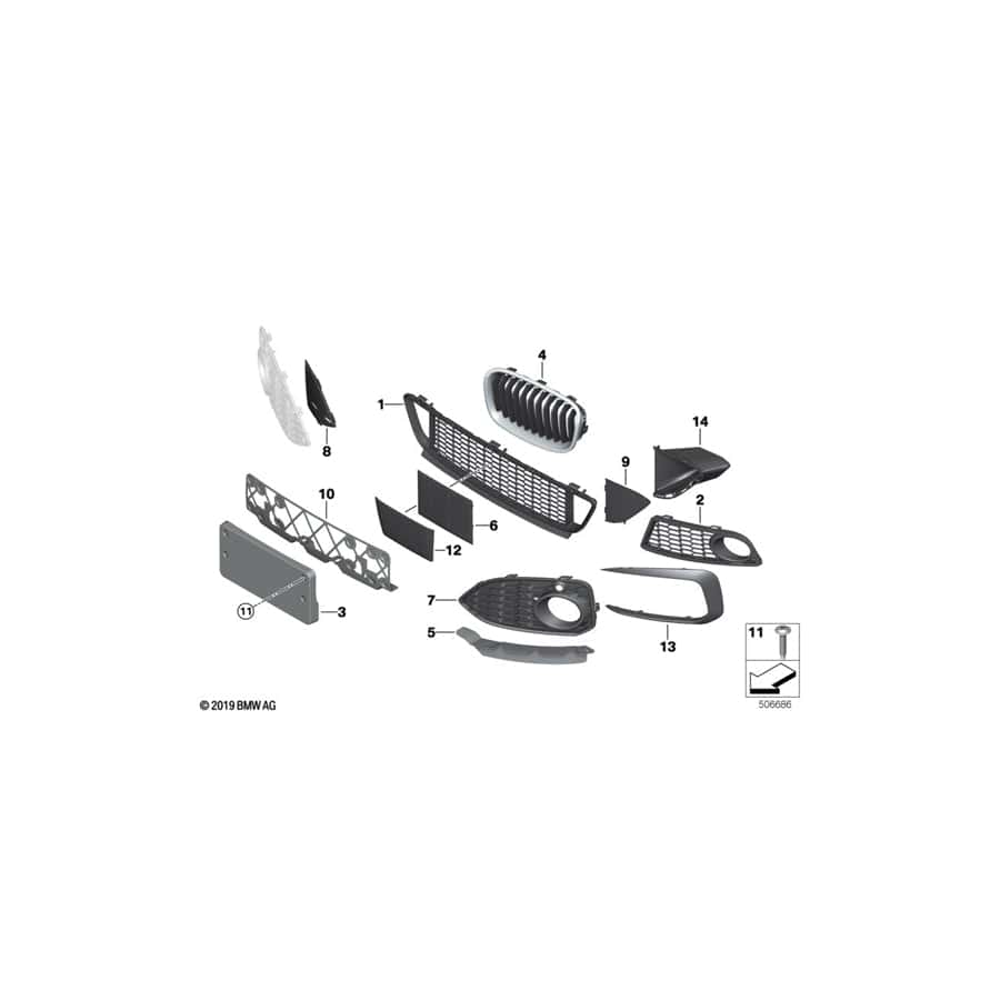 Genuine BMW 51138080313 F23 F22 Grille, Front, Left CERIUM GREY (Inc. M240iX, M235iX & M240i) | Duco Car Parts UK Car Parts