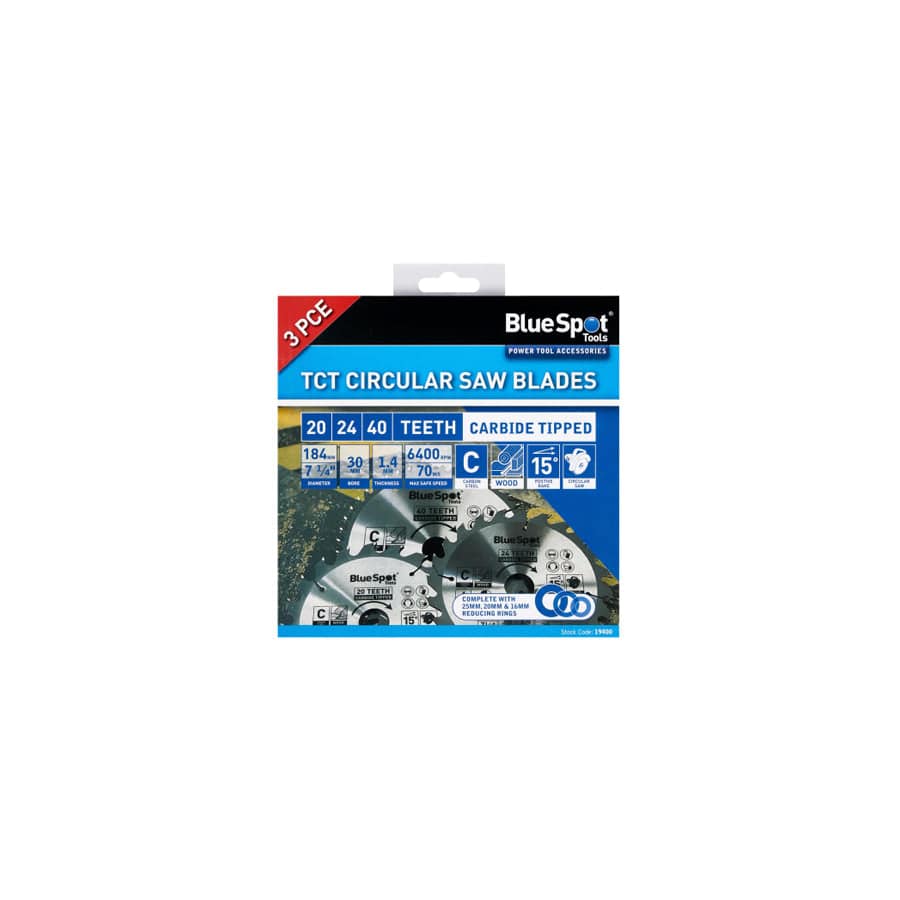BlueSpot Tools B/S19400 184mm Circular Saw Blade Set, 3 Piece | Duco Car Parts UK