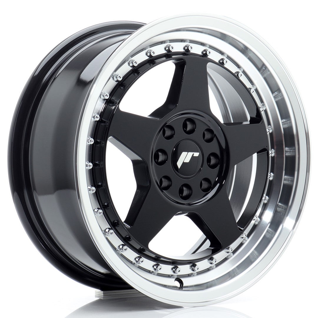 JR Wheels JR6167142567GBL1 JR Wheels JR6 16x7 ET25 4x100/108 Gloss Black w/ Machined Lip