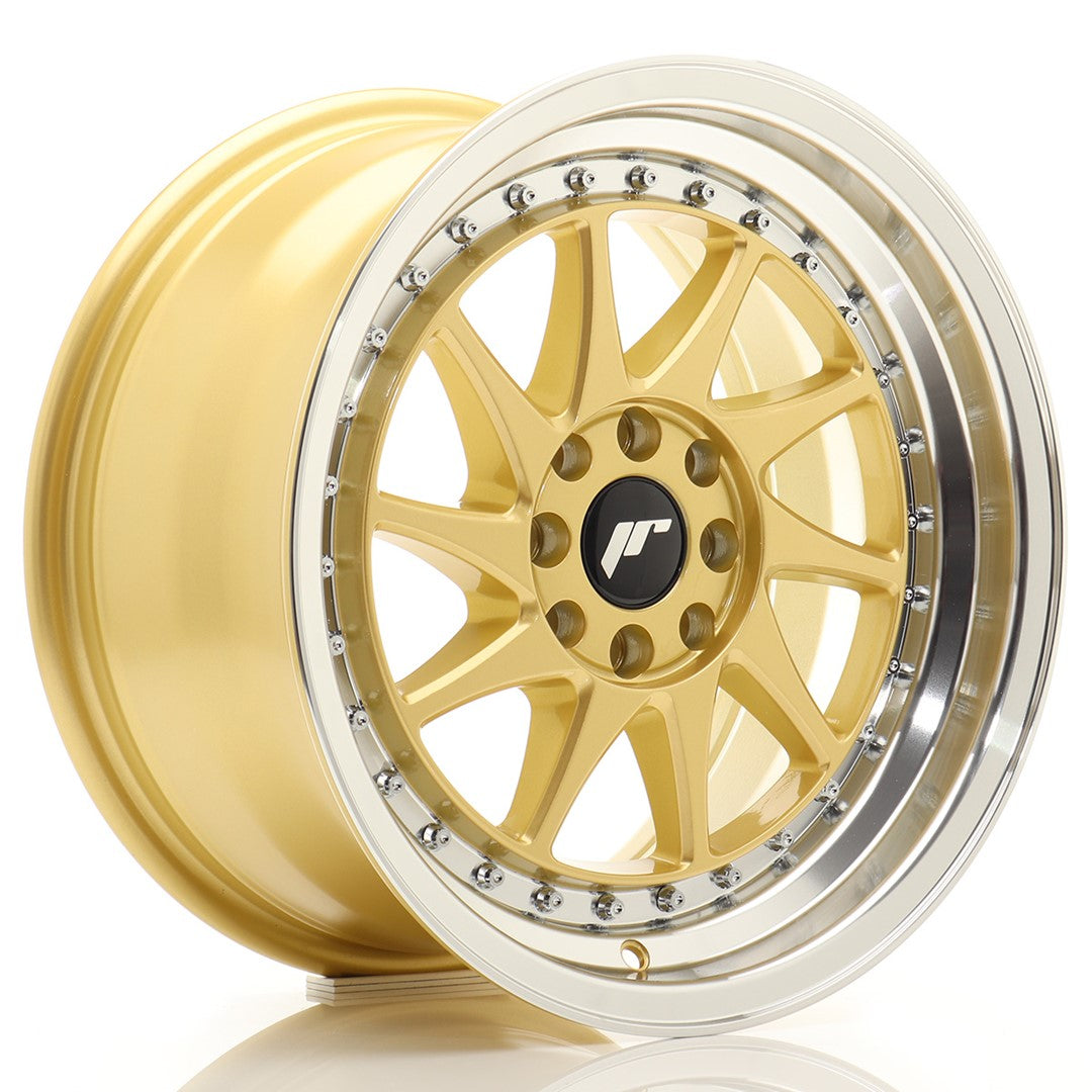 JR Wheels JR2616808H2567GDL1 JR Wheels JR26 16x8 ET25 4x100/108 Gold w/ Machined Lip