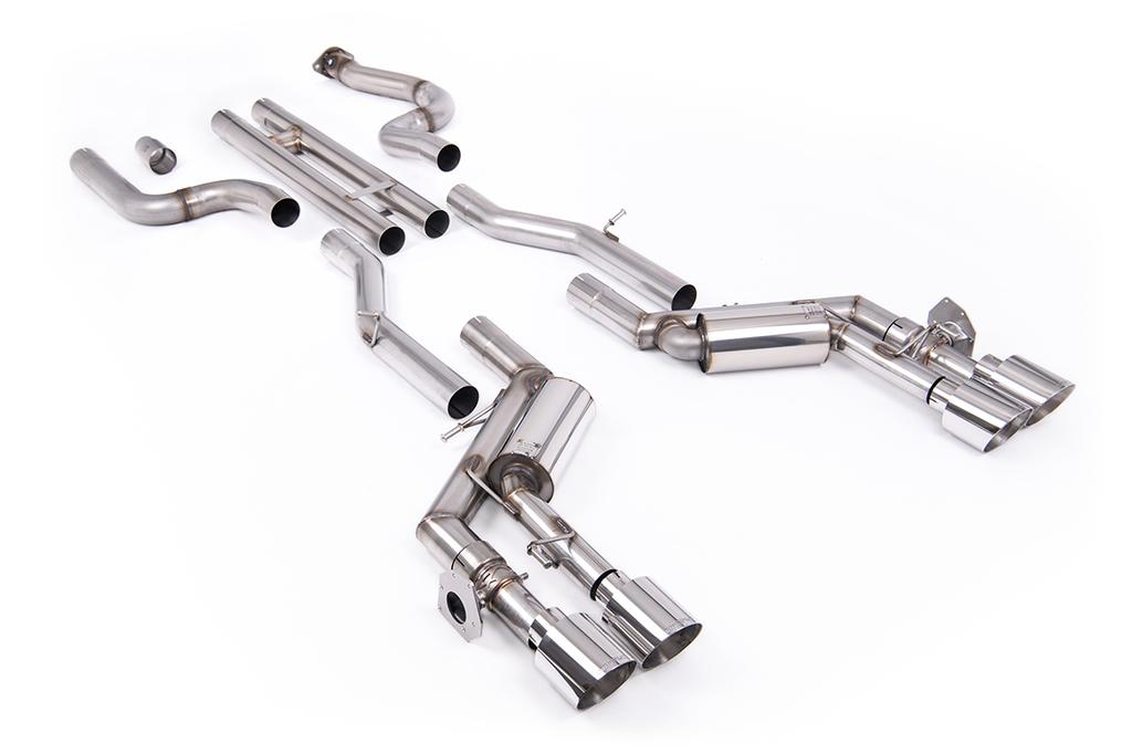 MillTek-SSXCH100-Cat-back H-Pipe Valved System with Quad GT-115 4.5' Polished Tips | ML Performance Car Parts