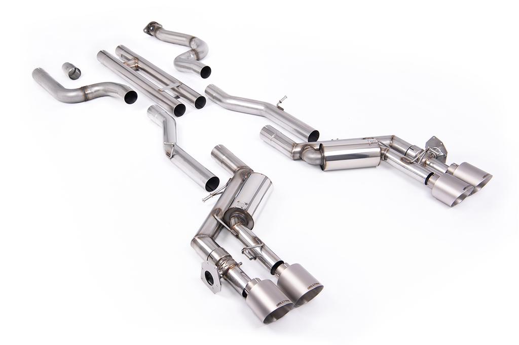 MillTek-SSXCH102-Cat-back H-Pipe Valved System with Quad GT-115 4.5' Brushed Titanium Tips | ML Performance Car Parts