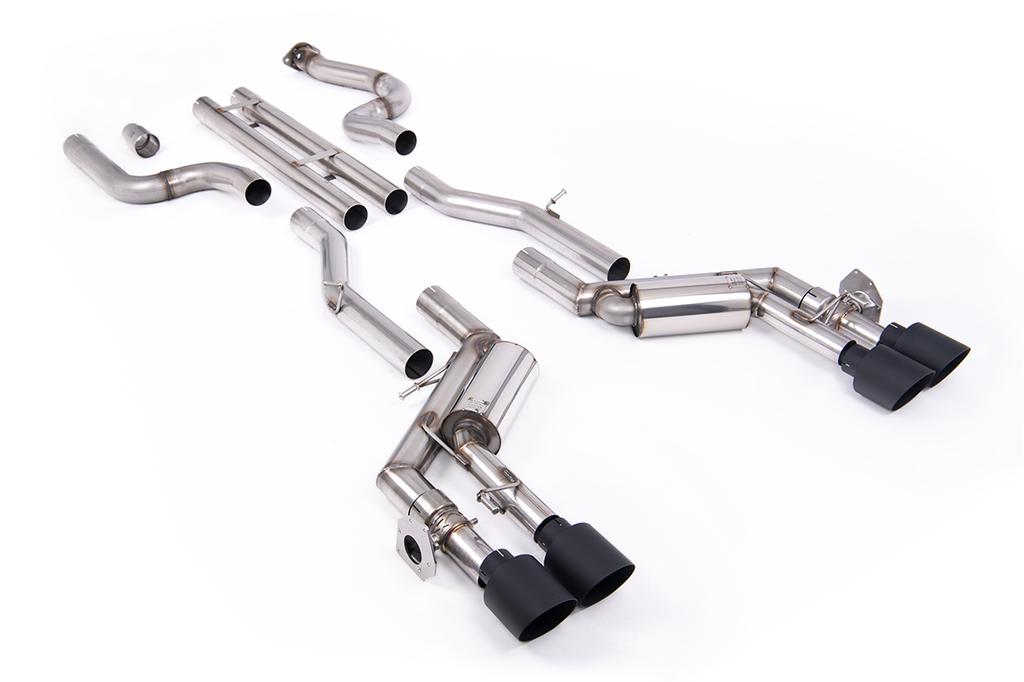MillTek-SSXCH106-Cat-back Unbalanced Straight Center Valved System with Quad GT-115 4.5' Cerakote Black Tips | ML Performance Car Parts