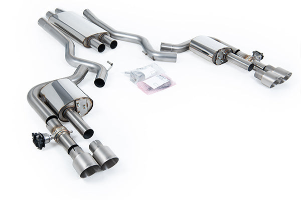 Milltek SSXFD436 Ford Dual Quad Outlet With Active Valves Resonated With GT-100 Brushed Titanium Trims (Inc. Mustang)