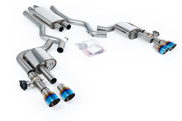 Milltek SSXFD437 Ford Dual Quad Outlet With Active Valves Resonated With GT-100 Burnt/Blue Titanium Trims (Inc. Mustang)