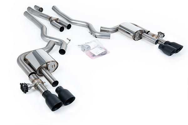 Milltek SSXFD440 Ford Dual Quad Outlet With Active Valves Non-Resonated With GT-100 Cerakote Black Trims (Inc. Mustang)