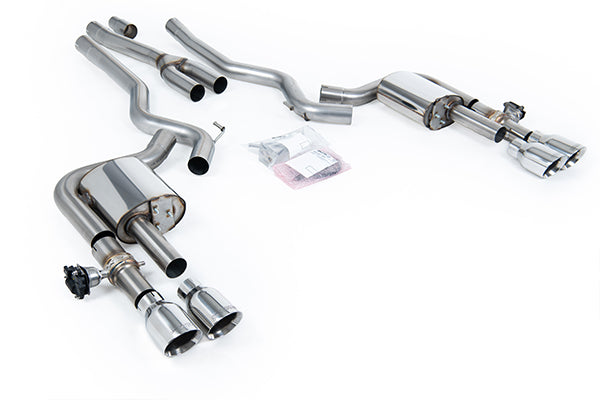 Milltek SSXFD441 Ford Dual Quad Outlet With Active Valves Non-Resonated With GT-100 Polished Trims (Inc. Mustang)