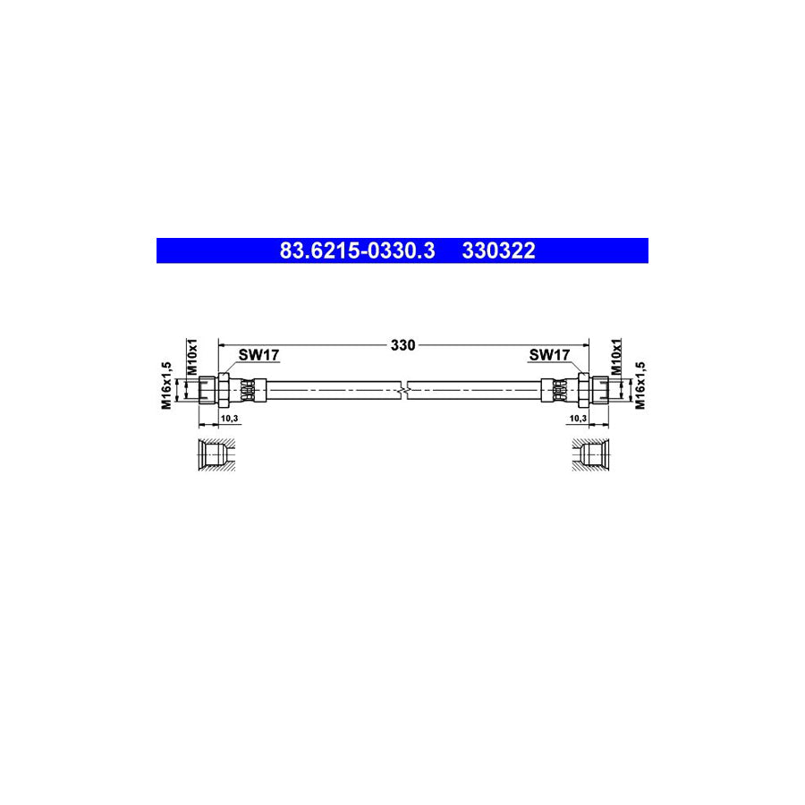 ATE 83 6215 0330 3 Brake Hose 330Mm