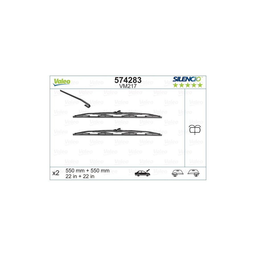 Valeo Silencio, Silencio Conventional Set 574283 Wiper Blade For Peugeot 405 | Duco Car Parts UK Car Parts
