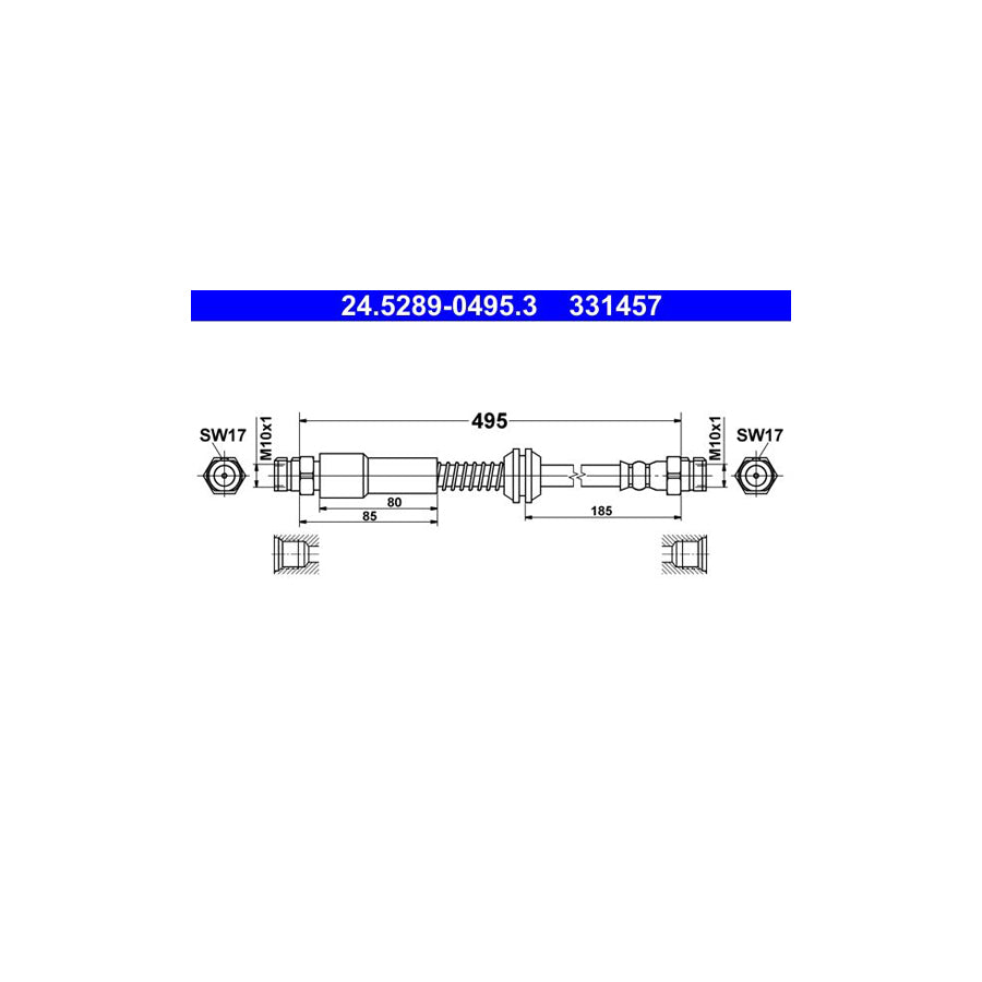 ATE 24 5289 0495 3 Brake Hose for VW CADDY 495Mm