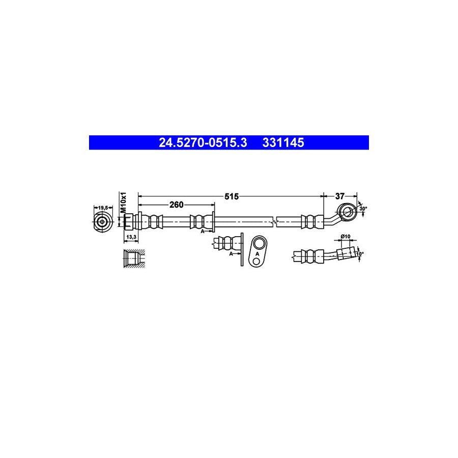 ATE 24 5270 0515 3 Brake Hose for HONDA CIVIC 515Mm M10X1