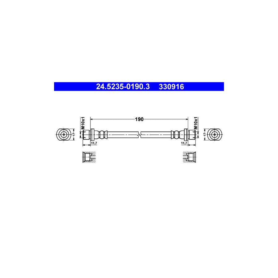 ATE 24 5235 0190 3 Brake Hose 190Mm