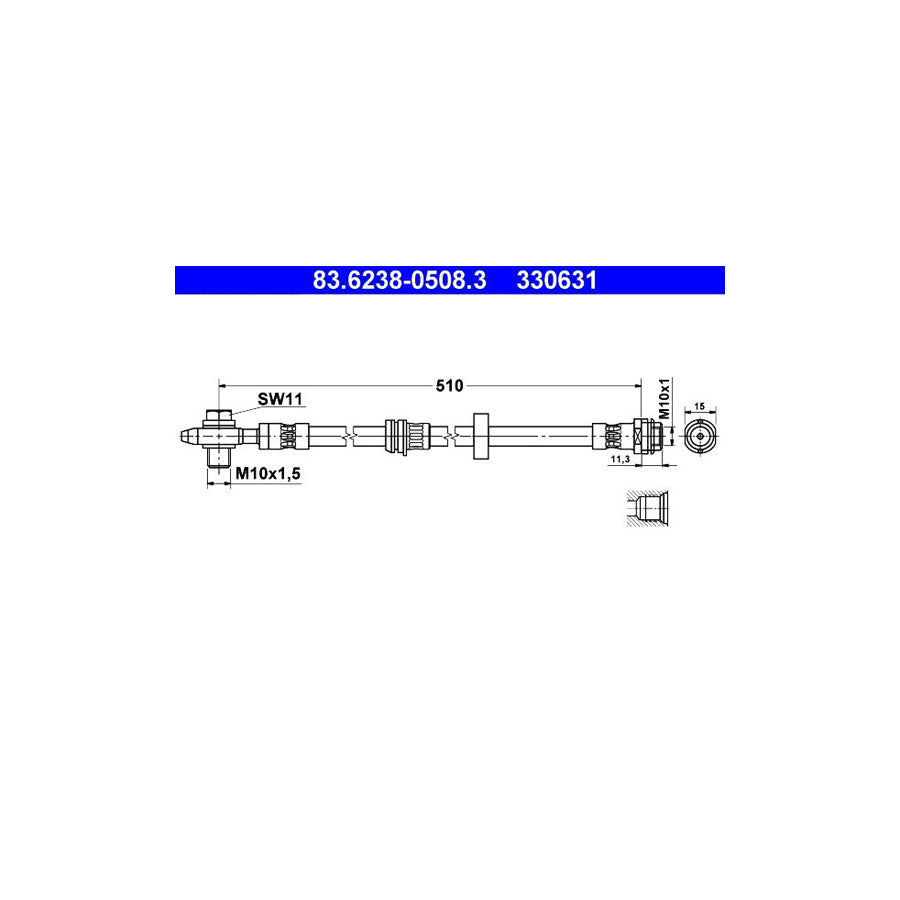 ATE 83 6238 0508 3 Brake Hose for AUDI A2 8Z0 505Mm M10X1