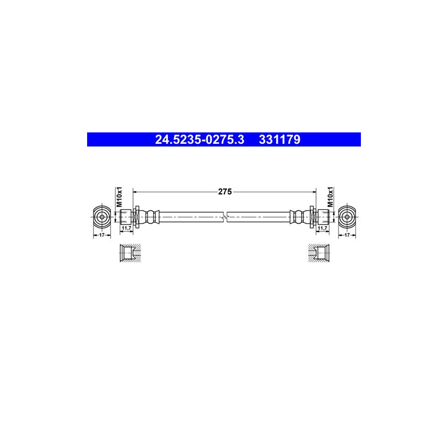 ATE 24 5235 0275 3 Brake Hose 275Mm