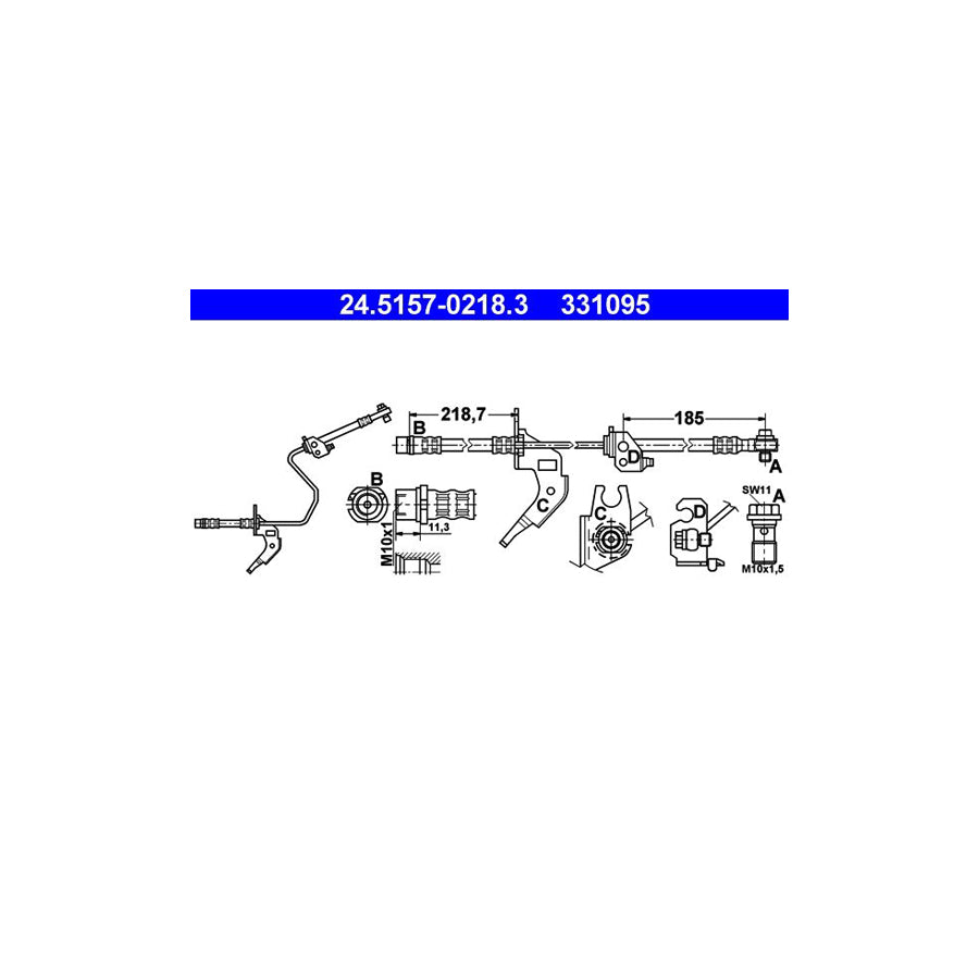 ATE 24 5157 0218 3 Brake Hose 219Mm M10X1