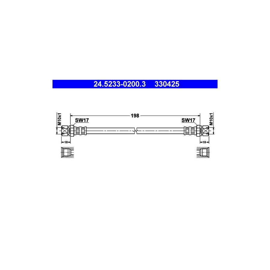 ATE 24 5233 0200 3 Brake Hose 198Mm