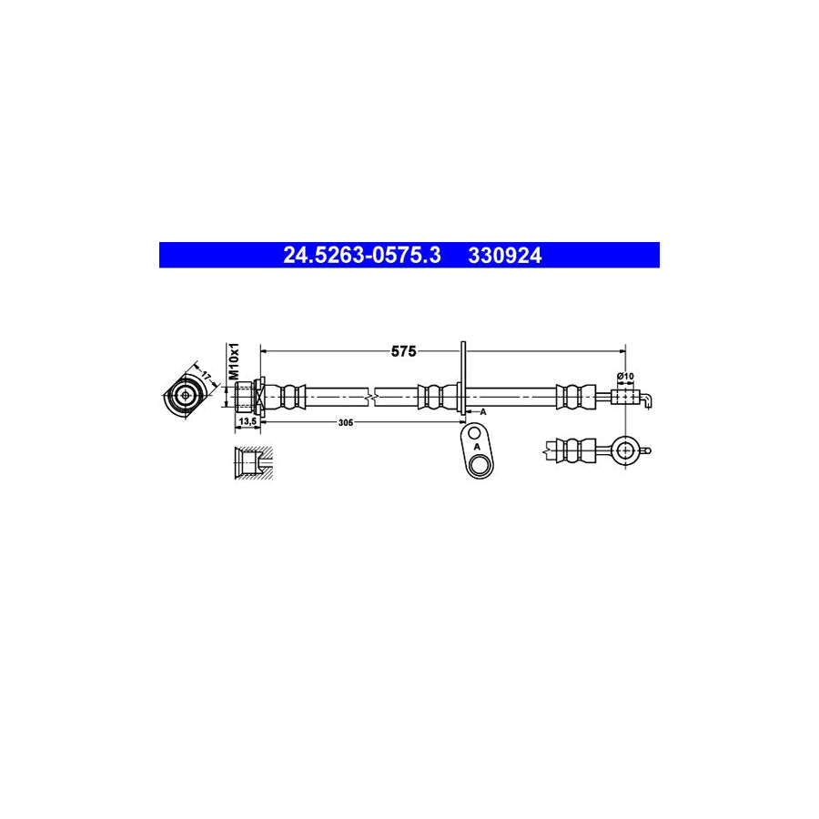 ATE 24 5263 0575 3 Brake Hose 575Mm M10X1