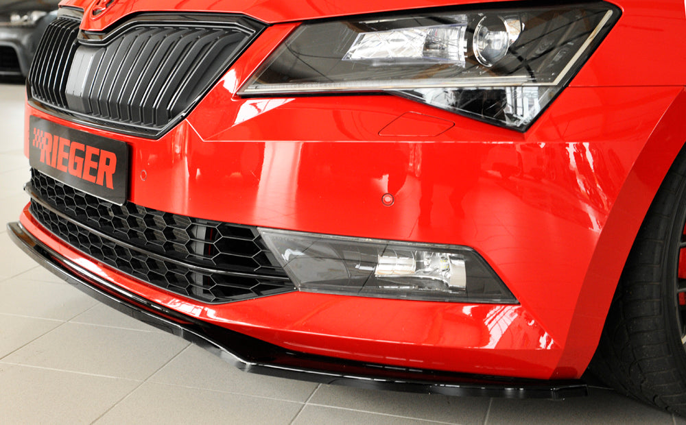 Rieger 00088149 Skoda 3T 3V Superb III Front Splitter - Glossy Black