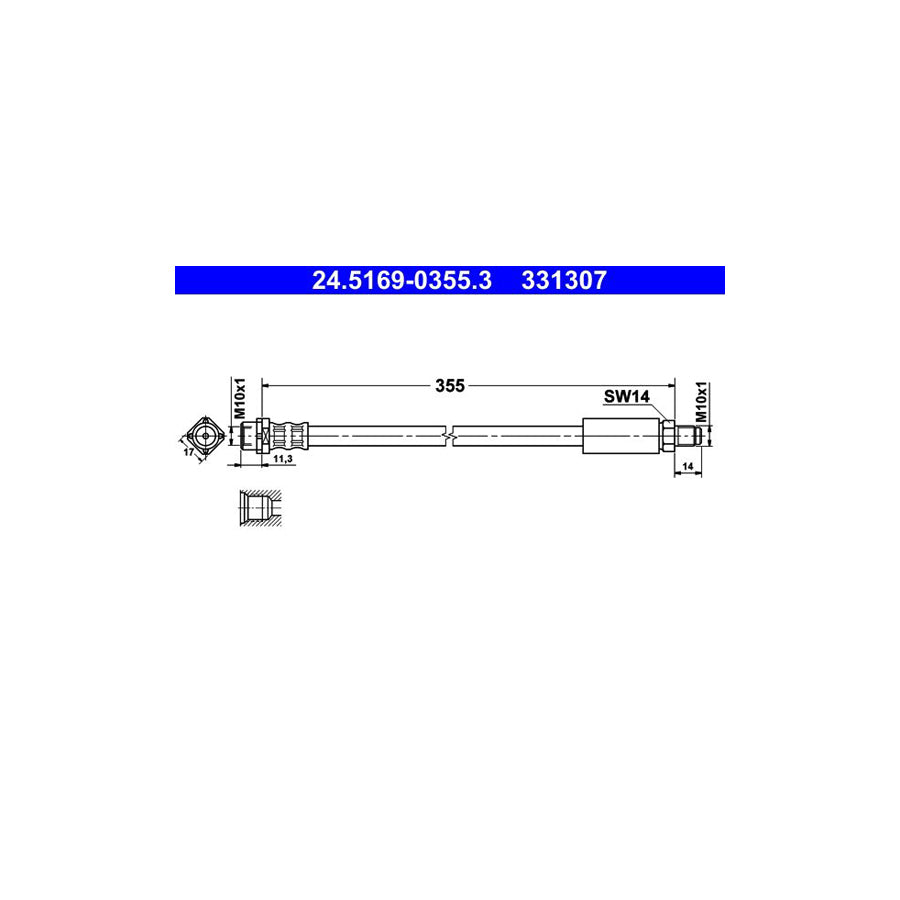 ATE 24 5169 0355 3 Brake Hose for BMW 7 E38 355Mm M10X1