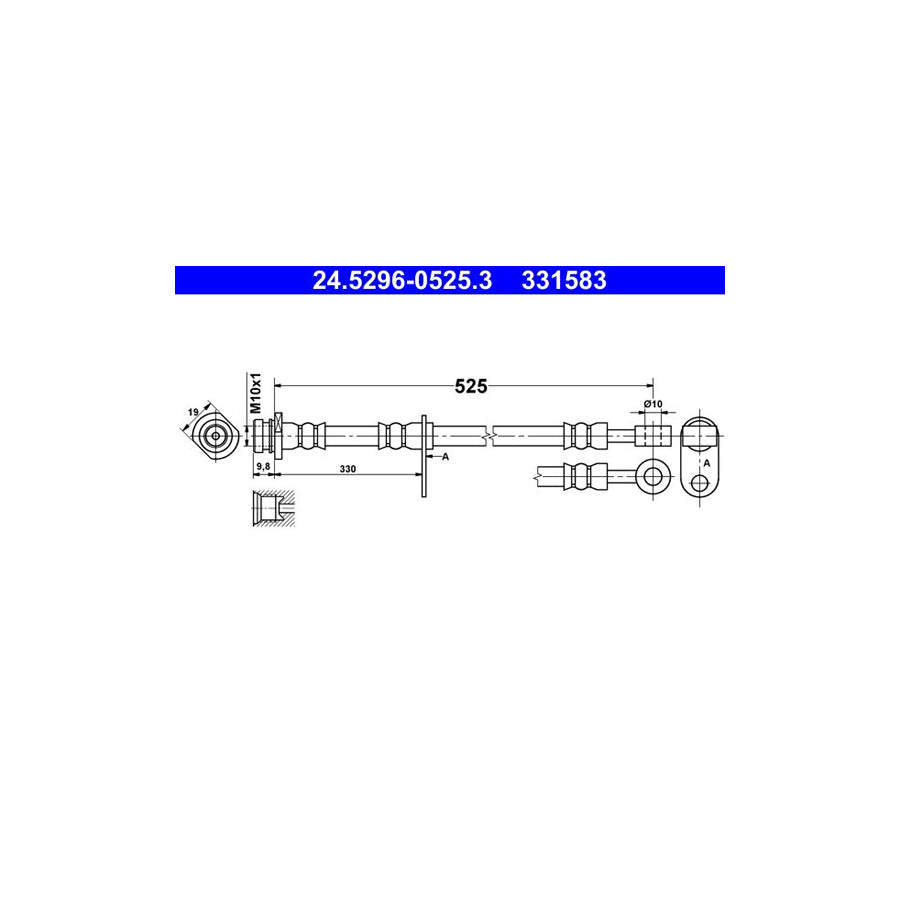 ATE 24 5296 0525 3 Brake Hose for SUZUKI Grand Vitara II Off Road JT TE TD 525Mm M10X1
