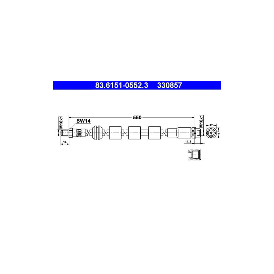 ATE 83 6151 0552 3 Brake Hose 550Mm M10X1