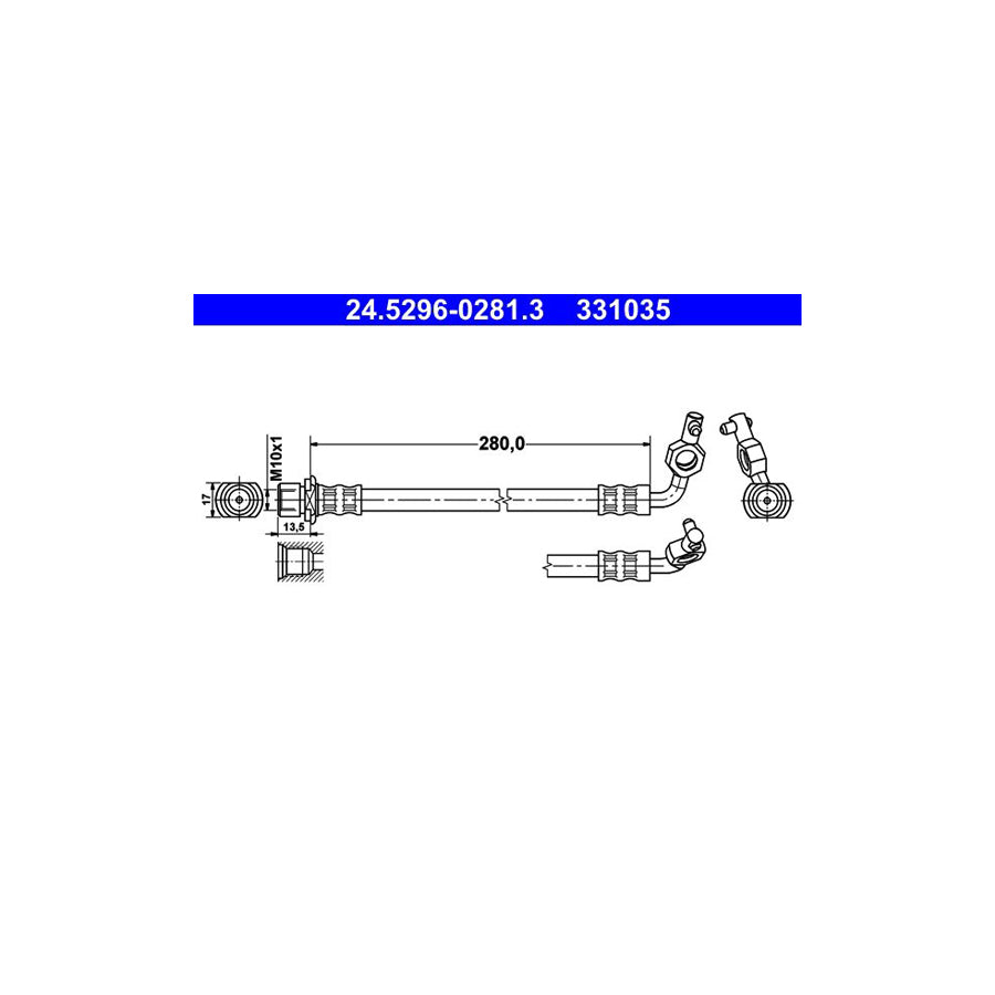 ATE 24 5296 0281 3 Brake Hose for TOYOTA RAV4 II Off Road XA20 280 5Mm M10X1