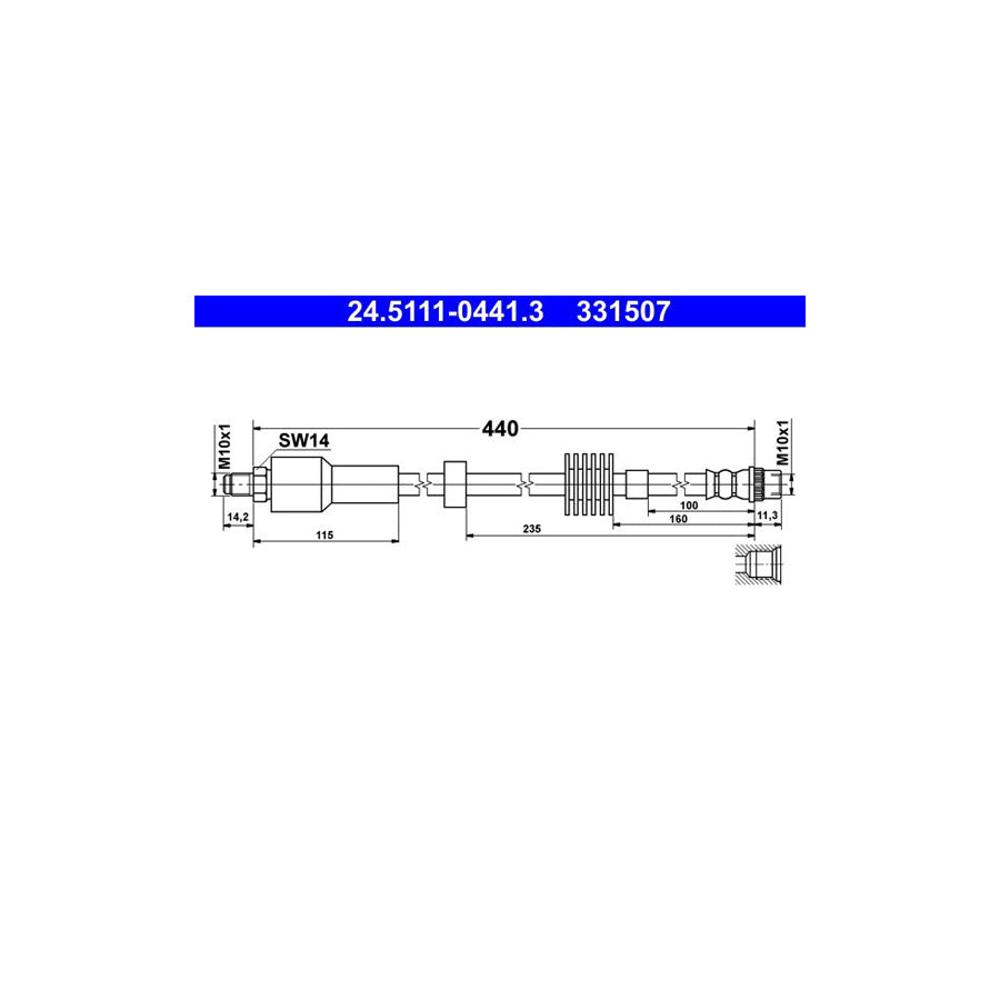 ATE 24 5111 0441 3 Brake Hose 440Mm M10X1