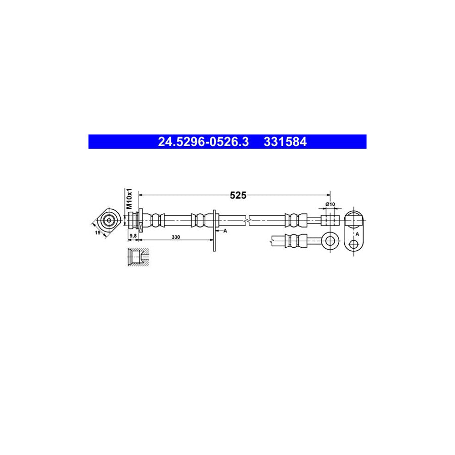 ATE 24 5296 0526 3 Brake Hose for SUZUKI Grand Vitara II Off Road JT TE TD 525Mm M10X1