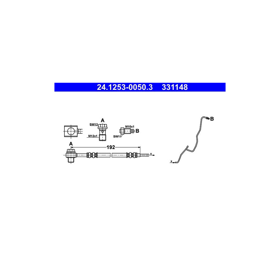 ATE 24 1253 0050 3 Brake Hose 192Mm