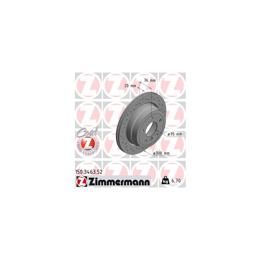 ZIMmERMANN SPORT COAT Z 150 3463 52 Brake Disc for BMW 1 Series Internally Vented Perforated Coated High carbon