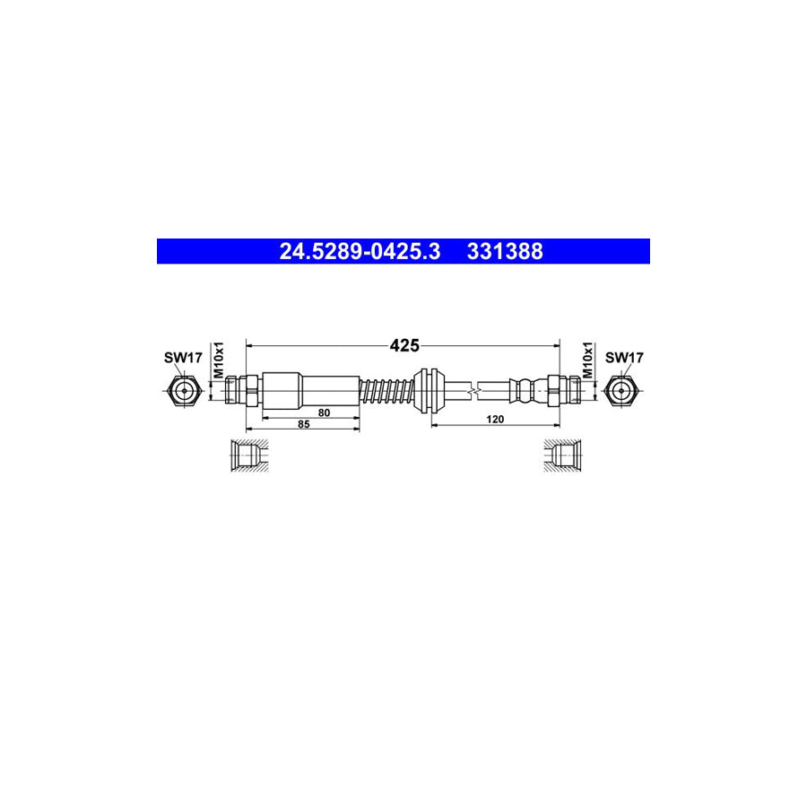 ATE 24 5289 0425 3 Brake Hose for VW CADDY 425Mm