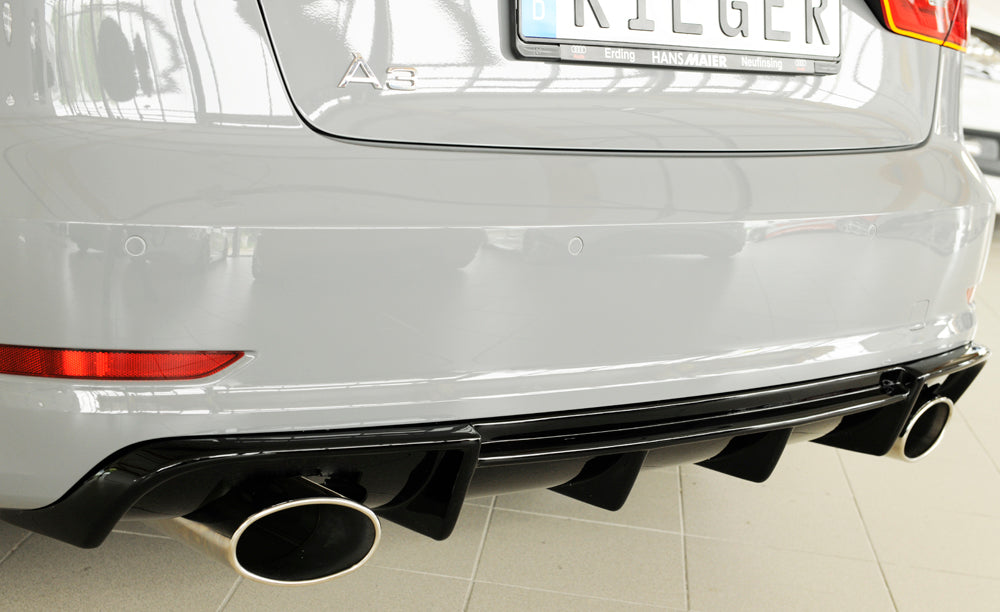 Rieger 00088159 Audi 8V Rear Diffuser for Sport Tailpipe Left & Right (A3 & S3) - Glossy Black