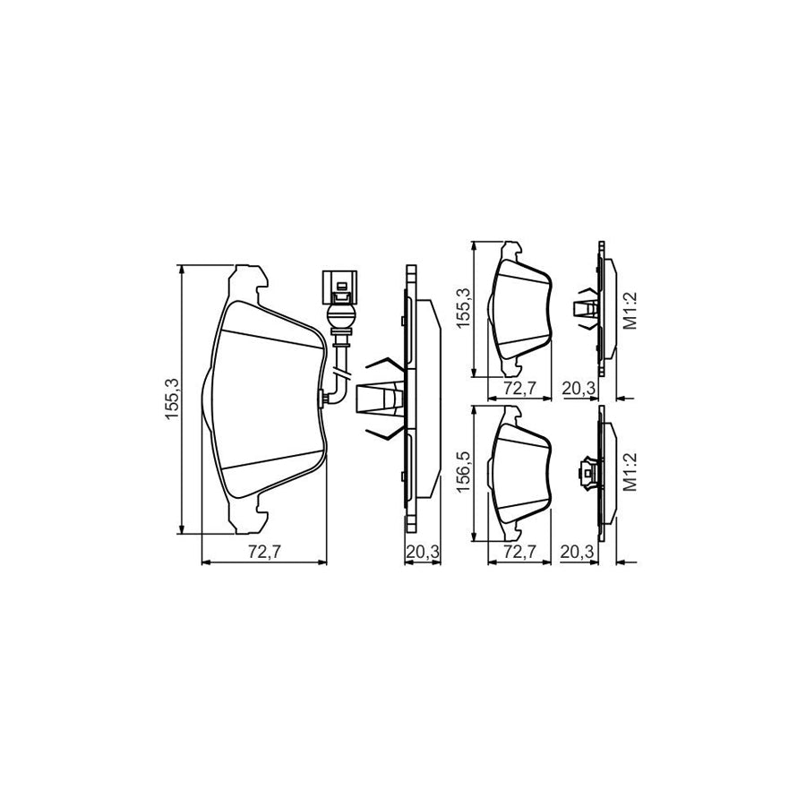 Bosch 0986495261 Brake Pad Set With Integrated Wear Sensor With Anti Squeak Plate With Piston Clip BP1563