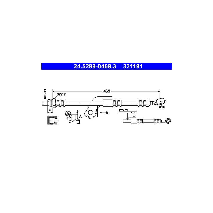 ATE 24 5298 0469 3 Brake Hose for HYUNDAI Getz TB 469Mm M10X1