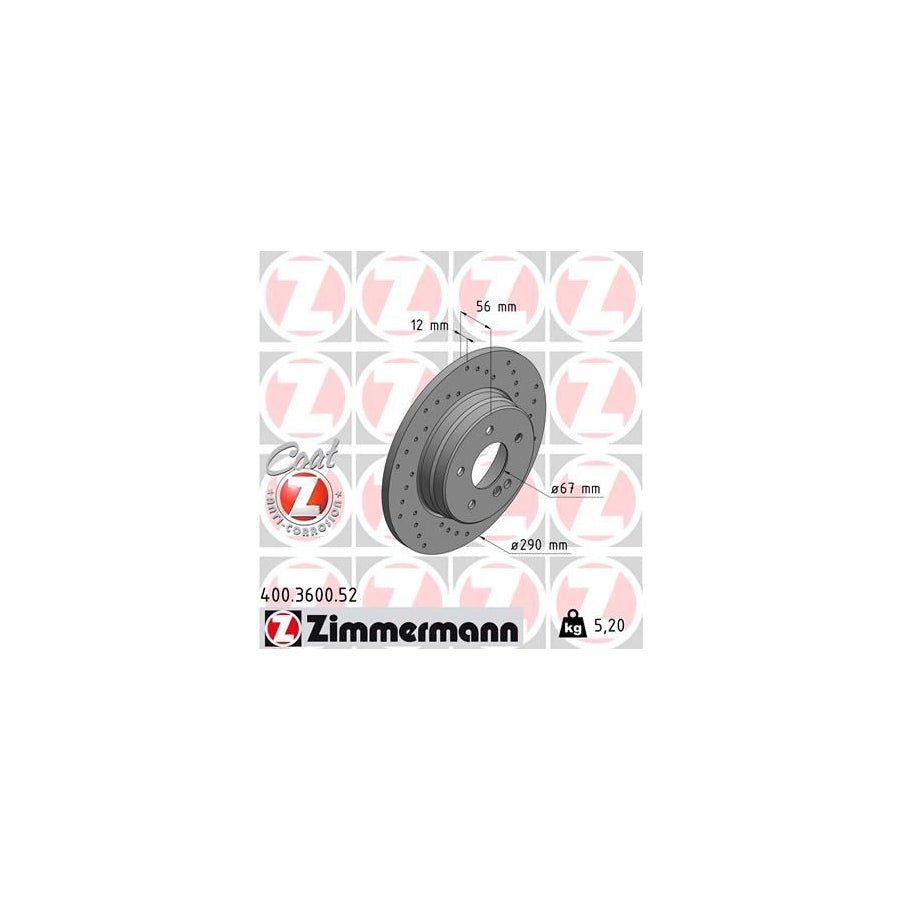ZIMmERMANN SPORT COAT Z 400 3600 52 Brake Disc suitable for MERCEDES BENZ E Class T modell S210 Perforated Solid Coated