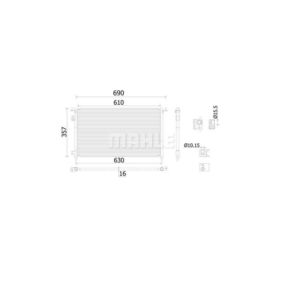 MAHLE ORIGINAL AC 909 000S Air conditioning condenser for HONDA Civic VII Hatchback (EU, EP, EV) without dryer