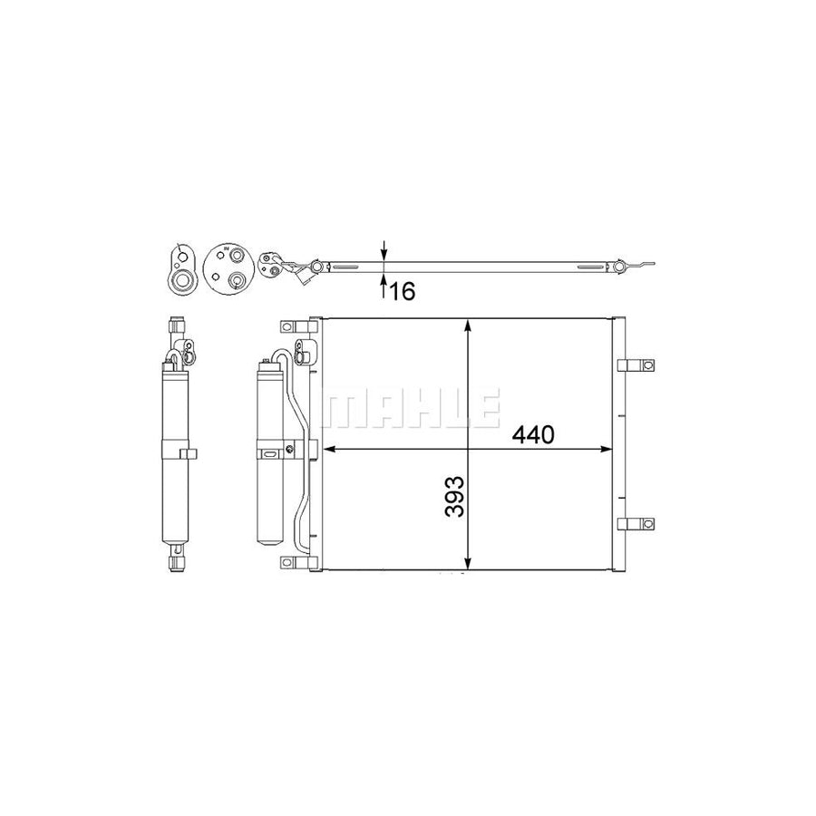 MAHLE ORIGINAL AC 445 000S Air conditioning condenser for NISSAN Micra III Hatchback (K12) with dryer, with seal ring