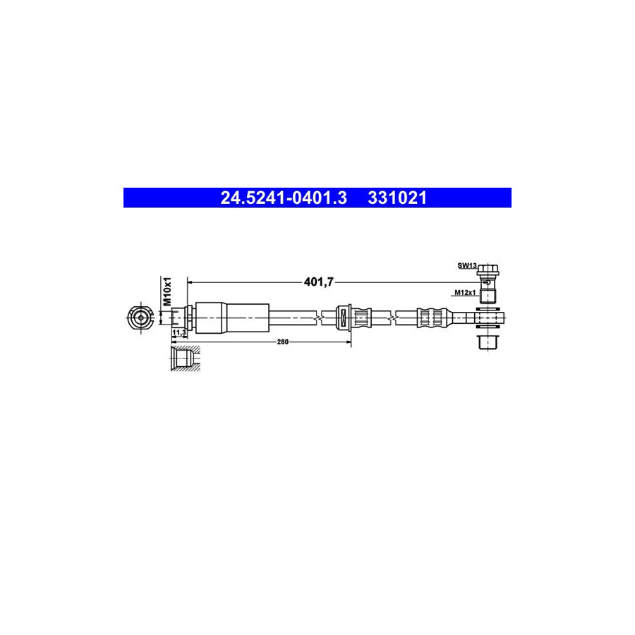 ATE 24 5241 0401 3 Brake Hose for FIAT CROMA 401 7Mm M10X1