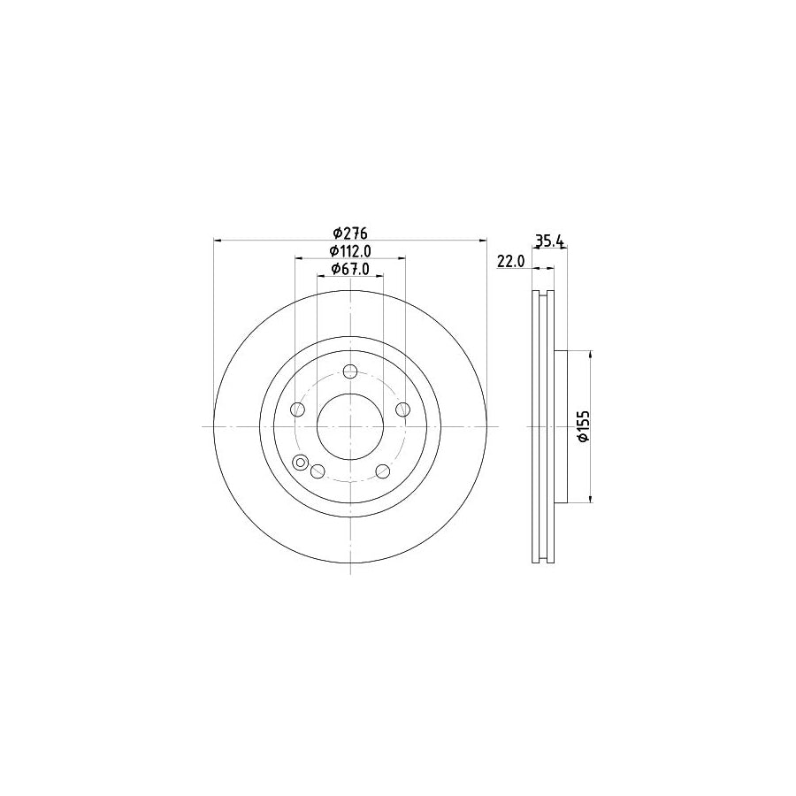 HELLA PRO High Carbon 8DD 355 127 491 Brake Disc suitable for MERCEDES BENZ A Class W168 Internally Vented Coated High carbon without wheel hub without wheel studs