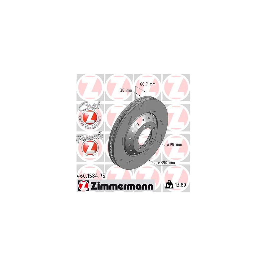 ZIMmERMANN FORMULA Z COAT Z 460 1584 75 Brake Disc for PORSCHE Panamera 970 Slotted Two piece brake disc Vented Coated Alloyed High carbon